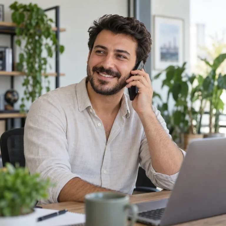Telefonla görüşen işletme sahibi